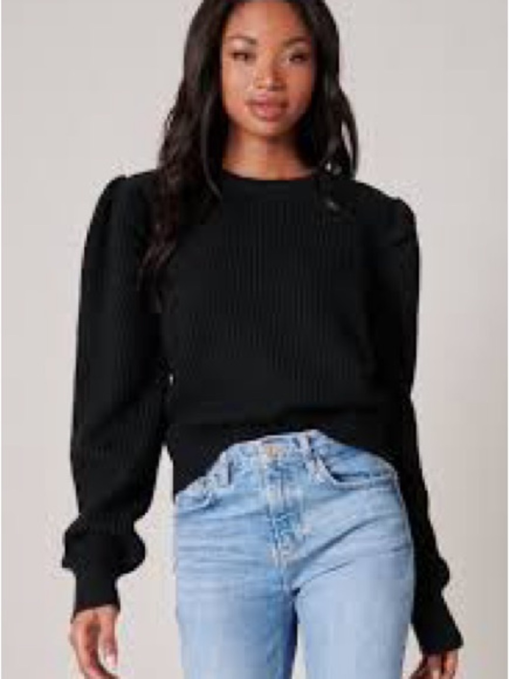 525 America Black Cable-Knit Mock Neck Sweater - Picture 2 of 9